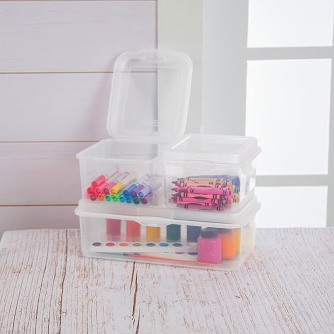Sterilite Square Small FlipTop, Clear Plastic Storage Box, 48-Pack | Bin with Hinged Lid, Stackable Multipurpose Organizer for Art & Craft Supplies, Accessories, Photos & CDs, Home or Office Use