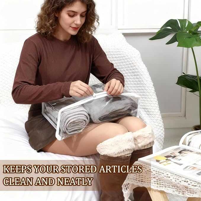 12Pcs Clear Storage Bags with Zipper, Blanket Storage Bags Plastic PVC Clothing Storage Bag, Bed Sheet Organizer Pillow (clear, 14.2 x 12 x 3.2 Inch)