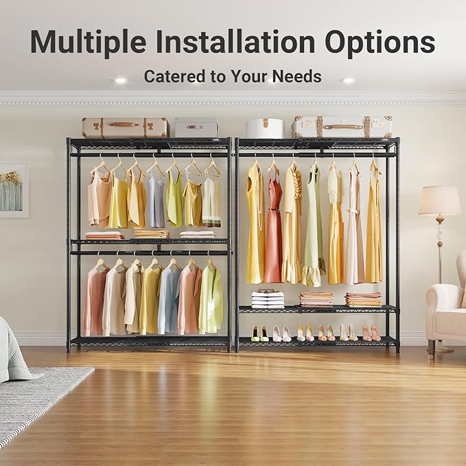 VIPEK X1 Plus Expandable Heavy Duty Clothes Rack, Clothes Organizer Black | Reach-in Closet System with Adjustable Shelves & Hanger rods from 2'8" to 4'6", Metal Clothing Racks Portable Walk-in Closet