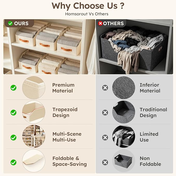 Fabric Storage Bins for Organizing - 8 Pack Large Trapezoid Collapsible Storage Bins with Front Handle, Closet Organizers and Storage for Bedroom, Home Shelves, Small Spaces, Beige