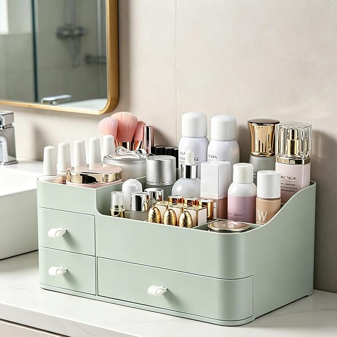 Makeup Organizer with 3 Drawers, Bathroom Counter Organizer. | Plastic Cosmetic Display Case, Ideal for Make Up, Skincare, Perfume; Suitable for Dresser Top, Vanity and Desk