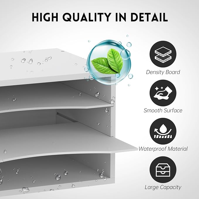 3 Tier Wood Desk Organizer, Mail Sorter and Paper Organizer for Desk, White | Wooden Desktop Organizer for Sorting Papers, Letters and Mails, Literature Organizer for Home Office, Classroom Organization
