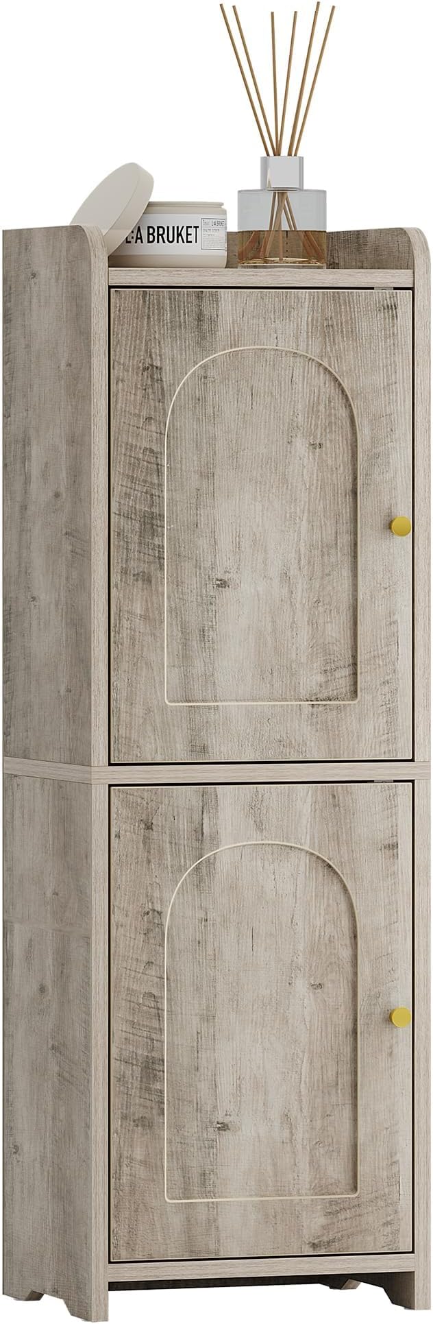 Hzuaneri Bathroom Storage Cabinet, Small Corner Floor Cabinet with 2 Doors | Narrow Toilet Paper Cabinets with Adjustable Shelf, Bathroom Organizer for Small Spaces, 7.9" D x 9.8" W x 29.5" H Greige
