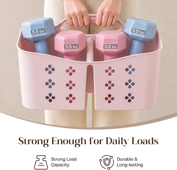Portable Shower Caddy with Handle, Large Capacity Shower Basket Organizer, Quick-Drain Bathroom Storage Tote, Durable Plastic Shower Organizer for College Dorm, Beach, Gym, Travel Essentials, Pink