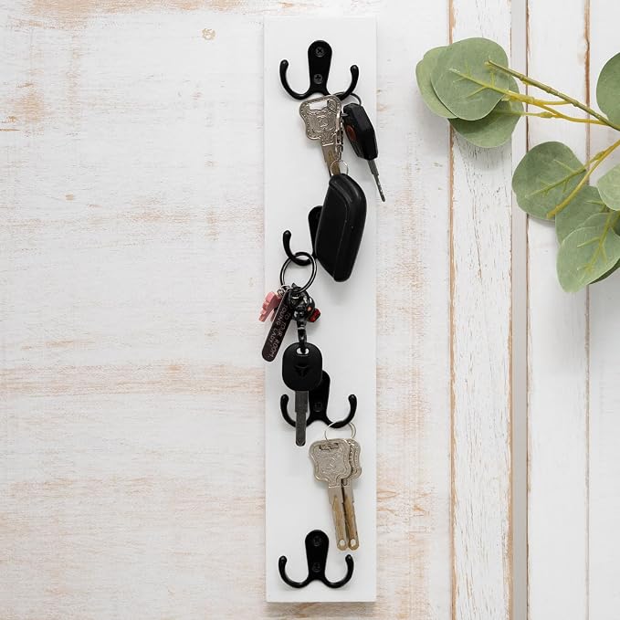 Yohsnor Vertical Design Wall-Mounted Key Holder,Entryway Durable Hook Rack | White Key Hanger Wall Mount for Narrow Spaces – Ideal Storage Solution for Scarves, Wallets, Belts – Rustic Wooden Key Rack