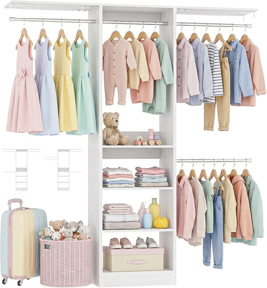 48" Small Closet System, Space-Saving Wall-Mounted Wardrobe Organizer, Mini Garment Rack for Narrow Spaces, Morning Outfit Prep Station & Nursery Dress-up Storage, White