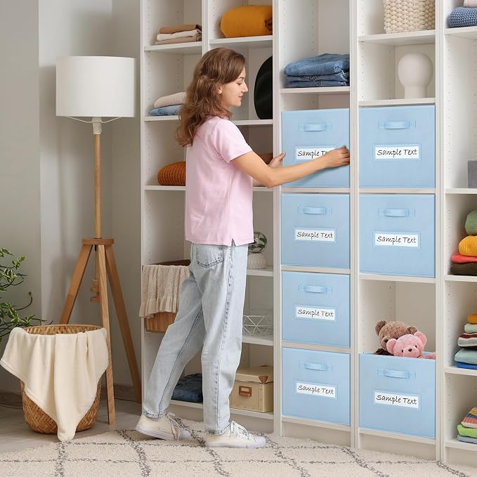 Fabric storage cubes (8 Pack) 13 Inch Cube Storage Bin, cube organizer bins with 8 Labels Window Cards & a Pen,Foldable cube organizer bins and Storage Box,Pastel Blue