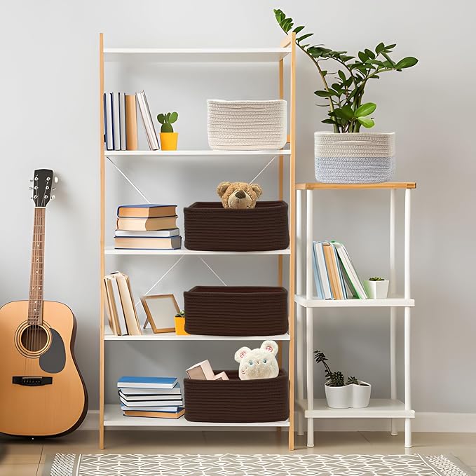 COMFY-HOMI 11.5"x7.5"x4.7" Storage Baskets for Organizing | Cotton Rope Woven Basket | Toy Storage Bin Box | Basket for Shelves, Closet Organizer Bin, Decorative Closet Shelf, 1 Pack