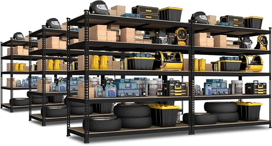 PrimeZone 47"W x 18"D x 72"H Garage Storage Shelves, 5-Tier Metal Shelving | 2250 LBS Capacity, Heavy-Duty Metal Frame, FSC MDF Boards, Boltless Assembly, Adjustable Shelves for Warehouse, Basement 6PCS