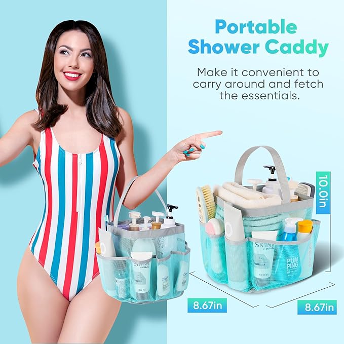 EUDELE Mesh Shower Caddy Portable, 8-Pocket Large Capacity, Quick Dry, Easy Clean, for Beach, Swimming, Gym, Travel