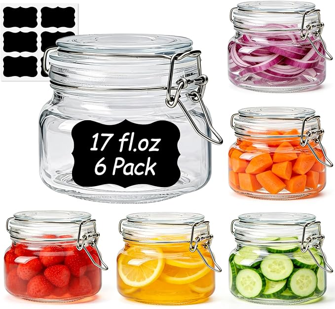 ComSaf Square Small 17 oz Glass Jars with Airtight Lids 6 Pack Wide Mouth | Overnight oats, Jam pickling, Spice storage, Gift jars, Sourdough pickling, Pantry organization, Jam jelly honey, Snacks