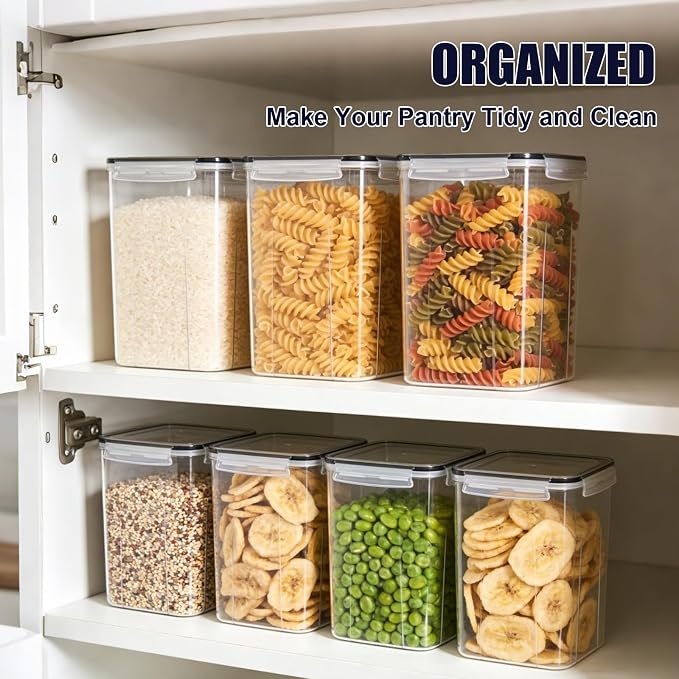 2pc 6.5L Airtight Food Storage Containers with Lids, Cups & Labels | Large BPA-Free Plastic Food Storage with Labels for Spaghetti, Cereal, Oats & Kitchen Pantry Organization, 2 Pack