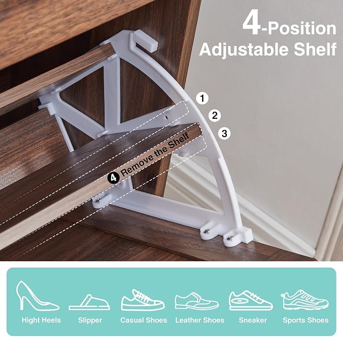 Barnyatoh Farmhouse Shoe Storage Cabinet with 2 Flip Drawers & Barn Door | Freestanding Hidden Slim Narrow Shoe Rack, Adjustable Shelves,Wood Shoes Organizer for Entryway, Foyer, Hallway,Walnut