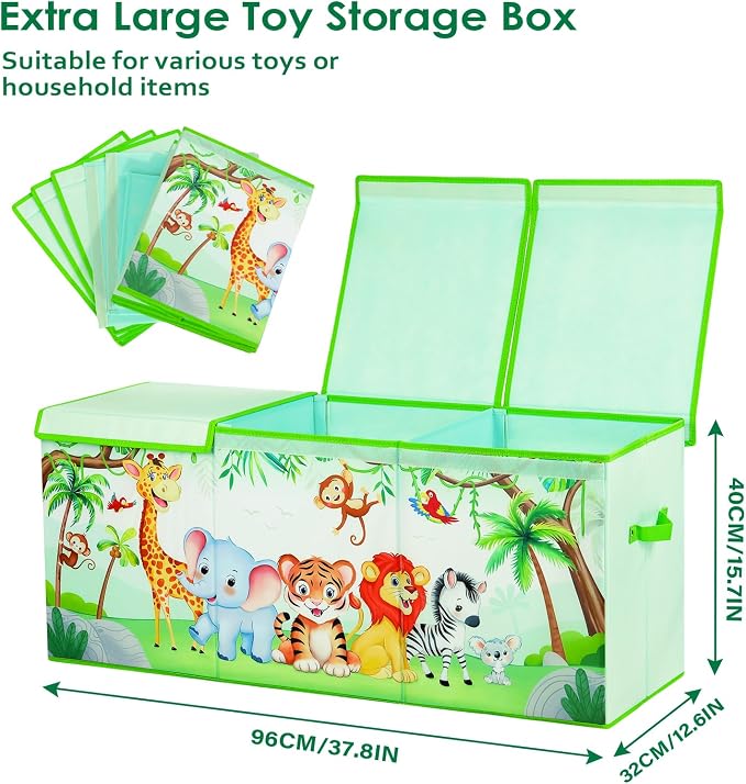 Large Toy Box Collapsible Chest Organizer with Flip Lid for Kids | Oxford Storage Box with Handle for Boy Girl Sturdy Waterproof Organizing Decor for Bedroom Playroom Nursery 37.7×12.5×15.7''