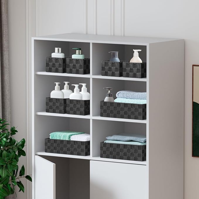 Posprica Woven Baskets, Storage Baskets for Organizing (Set of 8), Cube Baskets Bin Container Matching Storage Boxes Organizers for Pantry, Office, Shelves, Media-room