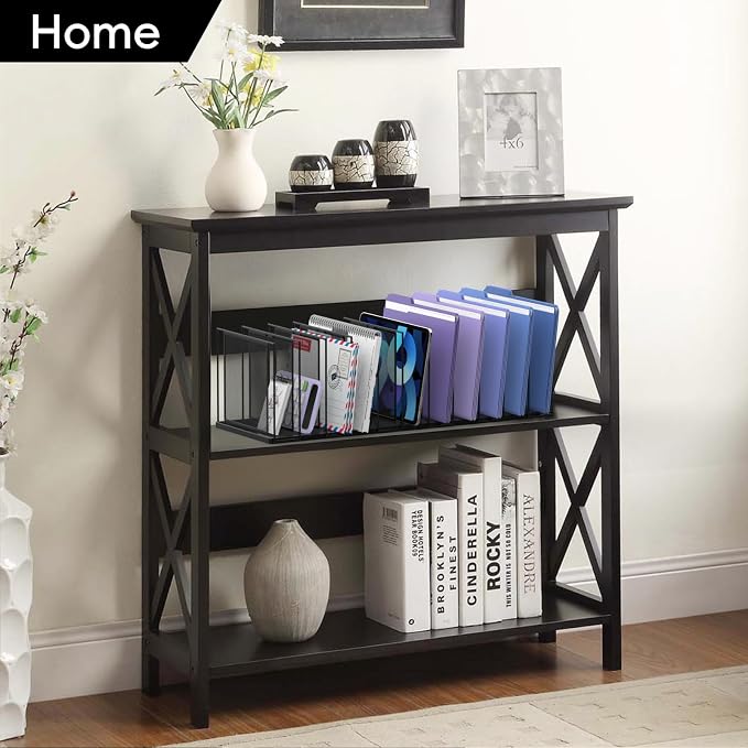 File Organizer for Desk, 11-Section Vertical File Sorter, Paper Holder Organizer Standing Metal File Folder for Office Home Classroom, Black