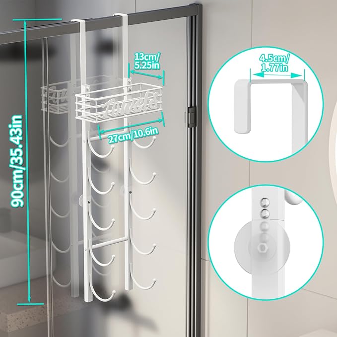 HapiRm Towel Racks for Bathroom Storage - 6 Tier Over The Door & Wall Mount Rolled Towel Storage Organizer Holder with Metal Shelf Basket for Small Bathroom, Camper, Rv - White, Patented