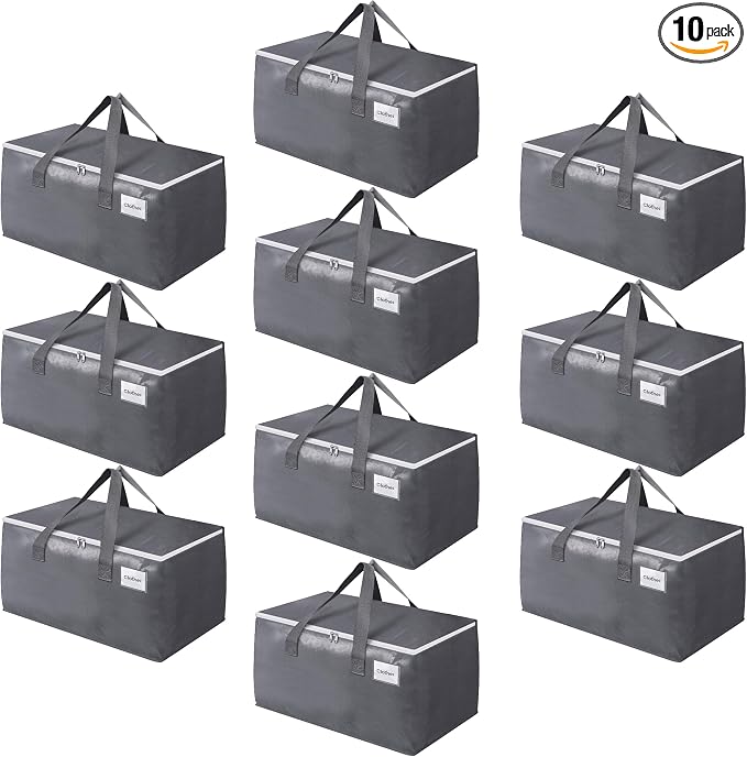 BlissTotes Large Moving Bags, Storage Bags, 76L-10 Pack | Moving Bags with Zipper, Handles Moving Supplies with lids, Heavy Duty Totes for Storage Bags, Space Saving, Moving Totes