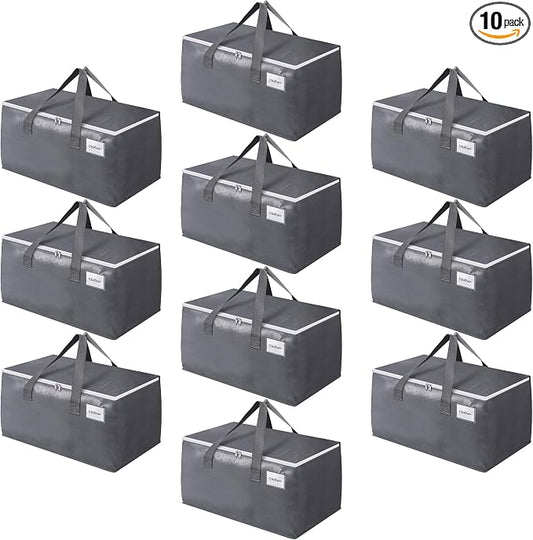 BlissTotes Large Moving Bags, Storage Bags, 76L-10 Pack | Moving Bags with Zipper, Handles Moving Supplies with lids, Heavy Duty Totes for Storage Bags, Space Saving, Moving Totes