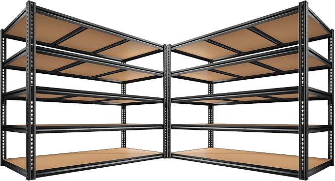 48" W Garage Shelving, Garage Storage Shelves Heavy Duty 3000LBS, Adjustable Metal Shelving Unit 5 Tire Industrial Shelving for Warehouse, Pantry, Closet, Kitchen, 72" H x 48" W x 18" D, Black, 2PCS