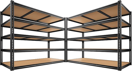 48" W Garage Shelving, Garage Storage Shelves Heavy Duty 3000LBS, Adjustable Metal Shelving Unit 5 Tire Industrial Shelving for Warehouse, Pantry, Closet, Kitchen, 72" H x 48" W x 18" D, Black, 2PCS