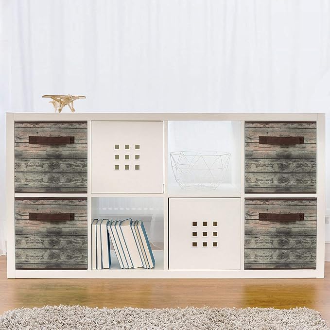 Sorbus Foldable Storage Cube Basket Bin, Rustic Wood Grain Print, 4-Pack (Rustic Bin - Brown)
