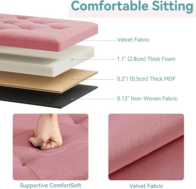 BRIAN & DANY Folding Storage Ottoman Bench, Ottoman with Storage, Foot Rest, Benches Seat for Bedroom, Living Room, Entryway, Long Shoes Bench, 15.7" x 31.5" x 15.7" Dusty Pink