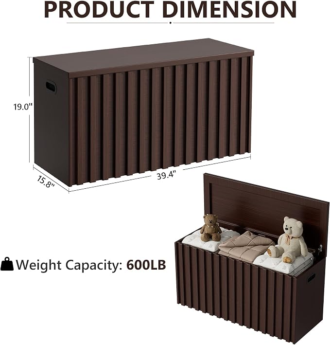 Storage Bench Set of 2, 39.4" Wood Storage Trunk with 2 Safety Hinges, Sturdy Storage Chest, Fluted Wood Leg, Walnut