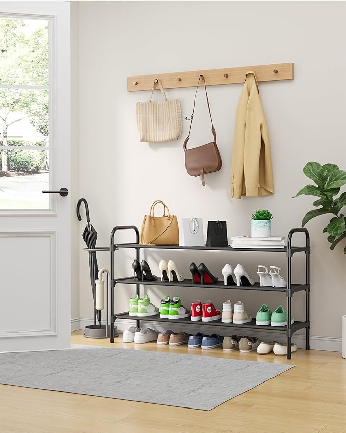 Kitsure Extra-Long Shoe Rack for Closet, 39.0" Wide - 3 Tier, Black | Shoe Organizer for Front Door Entrance, Stackable Shoe Shelf, Closet Organizers and Storage