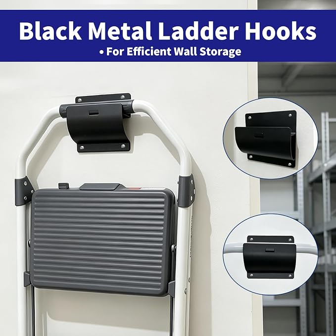Ladder Hook, Black, Heavy Duty Wall Mount Brackets for Garage Storage, Utility Tool Holder for Folding Chair and Shed Organization