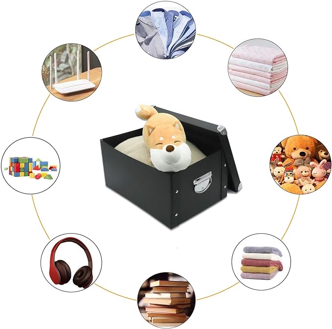GUOZI Collapsible Storage Box, Decorative Memory Box with Lid & Metal Reinforced Corners, Cardboard File Bin with Handles, Organizer Gift Box for Keepsake Toy Photos Office Nursery Wardrobe Bookshelf | Reinforced metal corners. Easy-grip handles. Stora...
