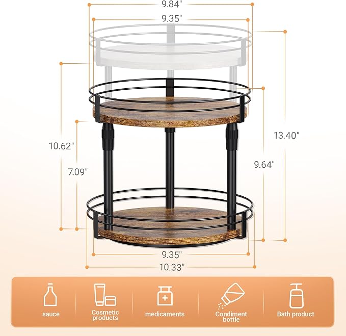 Across-Star Lazy-Susan-Organizer-Spice-Rack, Rotating Spice Organizer For Cabinet Pantry, Seasoning Holder Spice Shelf With Adjustable Height, Kitchen Counter Shelf Countertop Organizer