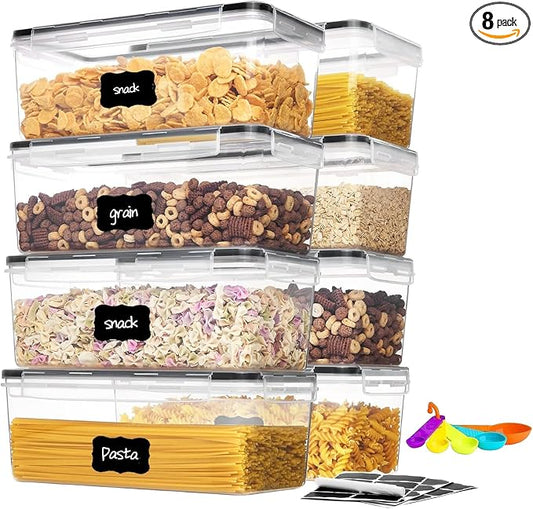 8pc 3.2L Airtight Canisters with Lids, Kitchen Dry Pantry Storage | 8pack 3.2L airtight canisters lock moisture out. Stackable bins hold all kinds of daily dry foods for kitchen pantry use