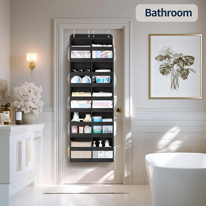Yecaye 5-Tier Over The Door Organizer Dual-Column, 80lbs Load Over the Door Storage of 10 Compartments, Heavy Duty Extra Large Door Organizer Hanging for Bedroom Nursery Bathroom Pantry, Black, 1 Pack