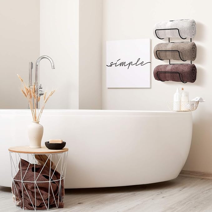 Sorbus Towel Holder for Bathroom Wall - 6 Level Wall Mounted Towel Rack Shelves for Rolled Bath Towels, Washcloths, Linens - Black Hanging Towel Racks for Bathroom, Spa, Salon, Towel Storage Organizer