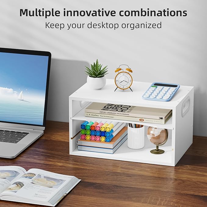 Marbrasse 3 Tier Wood Desk Organizer,Desk Paper Letter Tray Organizer，White | Wooden Desktop File Organizer with Handle and Paper Sorter Mail Holder for Office School & Home Supplies Organization