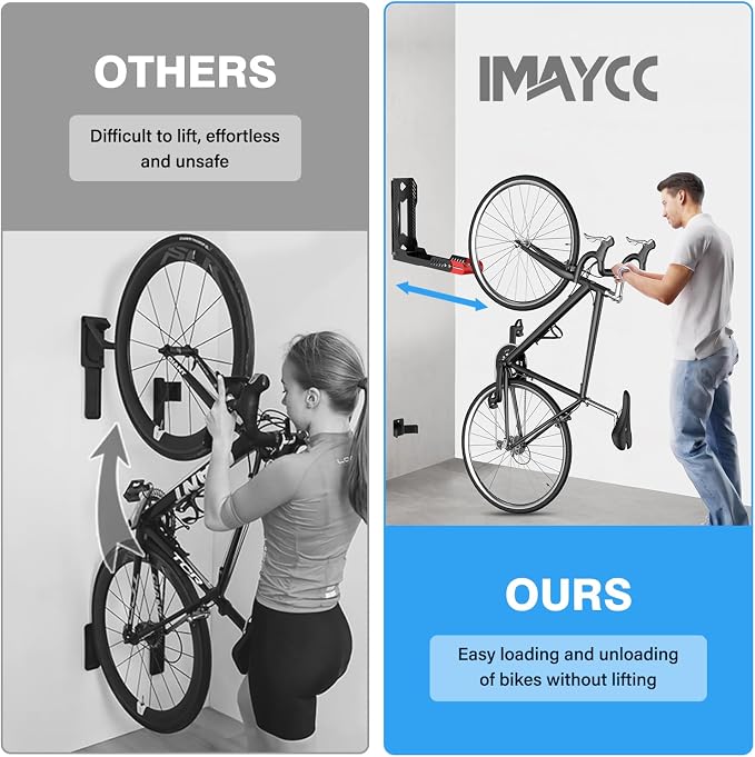 IMAYCC Swivel Bike Wall Mount, No Lift Bike Rack, Holds Up to 88 lbs, Black, 26"D x 5.3"W x 5.3"H