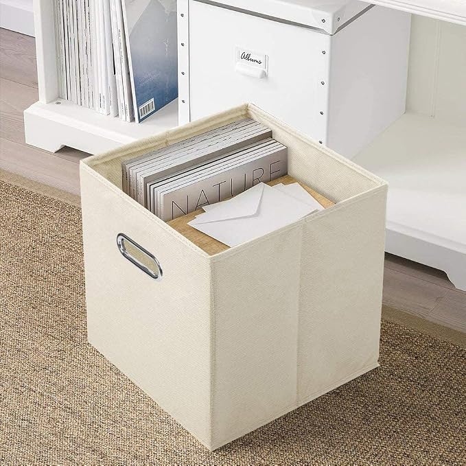 ShellKingdom Storage Bins, Foldable Fabric Storage Cubes with Metal Handle | Cloth Storage Organizer Drawer For Closet And Toys, 11 X 10.5 X 10.5 INCH, 6 Pack (Beige)