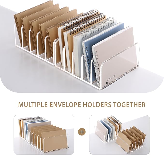 SANRUI 5 Slot Acrylic Mail Sorter Holder, Clear Letter File Desk Organizer | Document Magazine Envelope File Rack, Vertical Letter Sorter & Multifunction Desk Organizer for Bills, Documents, Notebooks