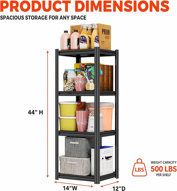 Garage Shelving 4 Tier Heavy Duty Metal Storage Rack Adjustable Shelf | 2000 lbs capacity steel organizer with adjustable shelves for pantry, kitchen, basement, closet and warehouse storage