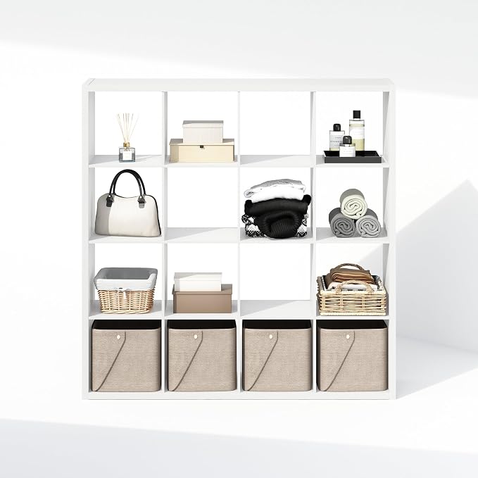Furinno Cubic Extra Thick 16-Cube Closet Organizers and Storage, White | 14.6 x 58 x 58 in, Open Shelf Closet Storage, Closet Organizer, for Wardrobe, Bedroom, Living Room
