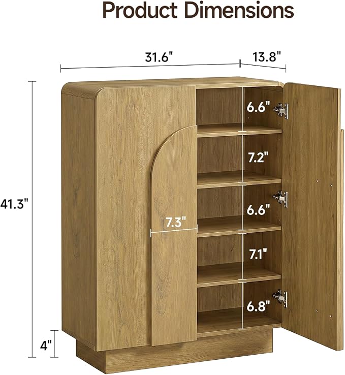Shoe Storage Cabinet with Doors, Large Shoe Cabinet Storage for Entryway, Wooden 6 Tier Shoe Organizer Cabinets with Adjustable Shelves for Entrance Hallway Living Room Foyer (Oak)