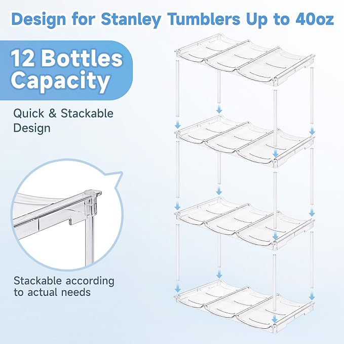 spospo Stackable Water Bottle Organizer for Stanley 40 oz Tumbler | Water Bottle Holder for Cabinet, Pantry Kitchen Organizers and Storage for Stanley Cup Accessories, Tumbler Organizer, 4 Pack