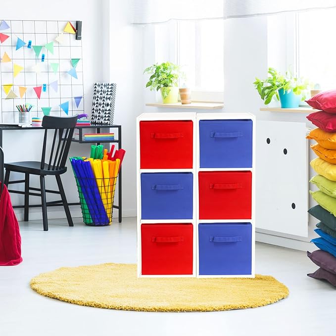 Simple Houseware 11-Inch Foldable Cube Storage Bins, Dark Blue, 6-Pack | Lightweight & Durable Structure Fabric Cubes Organizer for Closet or Shelves