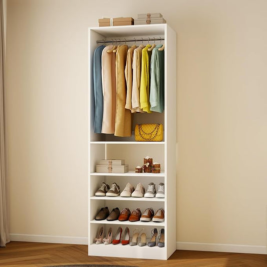 Fastgo Closet System with Hanging on Top and Shelves on Bottom, 2 Shelves Adjustable with 10-Height Options