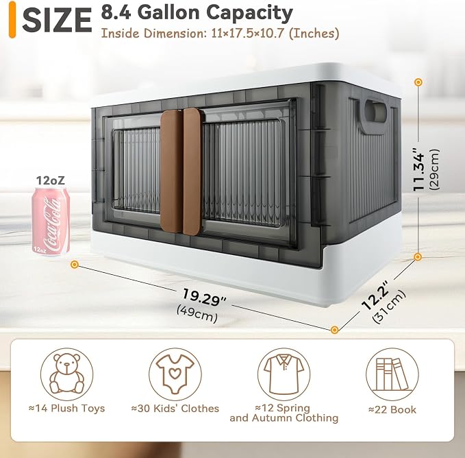 Storage Box, Cabinet with Lids, 8.4 Gallon (32L) Capacity, With Double Door and Lock, Foldable, Plastic, Underbed or Countertop Use, Home Organizer