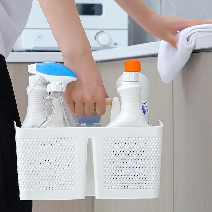 rejomiik Portable Shower Caddy Basket Plastic Cleaning Caddy Organizer Storage Tote with Handle for Bathroom, College, Dorm Room Essentials, White | Cleaning Caddy Organizer for Bathroom, College Dorm Room Essentials, Storage Tote