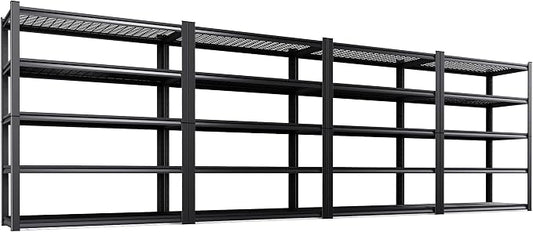 Set of 4 Garage Shelving-2500 lbs 5 Tier Storage Shelves, Adjustable Heavy Duty Metal Shelving Unit and Storage Large Wire Rack, Utility Steel Shelf for Warehouse Industrial 78"x46"x20", Black