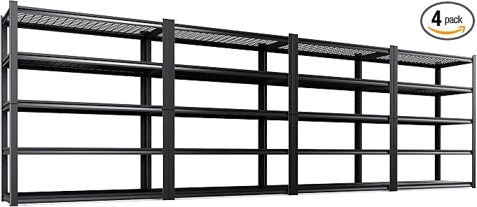 4-Pack Heavy Duty Garage Shelving for Large Storage & Garage Organization, 78"H x 46"W x 20"D 5-Tier Adjustable All Metal Wire Shelf for Tools, Storage Bins, Bulk Items, Warehouse & Workshop