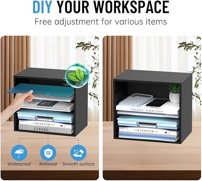5-Tier Paper Organizer for Desk, Adjustable Mail Organizer, Black | 5-Tier Paper Organizer and Mail Organizer for Desk with Adjustable Shelves for Letter Size Files Folders and Office Supplies